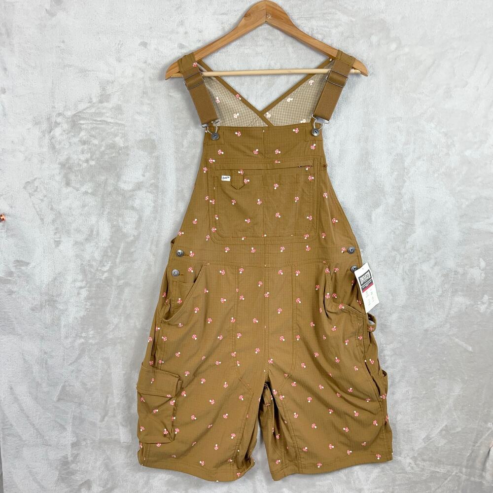 NWT Duluth Heirloom Gardening Short Overalls Large Brown Mushroom Print Rare